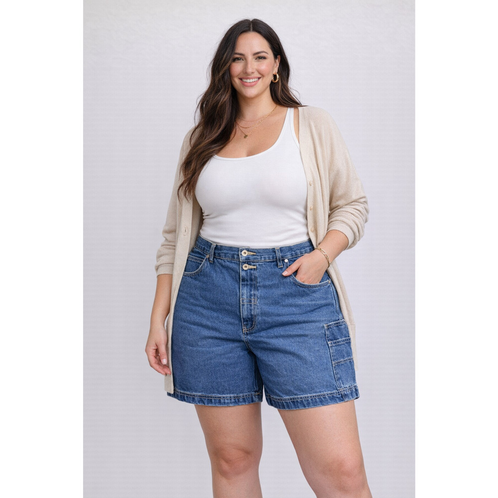 Xhilaration Carpenter Denim Shorts 24W Women’s Plus Blue Workwear Utility
